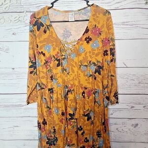 Terra And Sky Floral Mustard Yellow Women's Dress